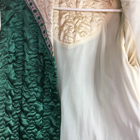 Vintage 70’s Satin Green Champagne Quilted from Sears Embellish Robe Medium - Picture 7 of 8